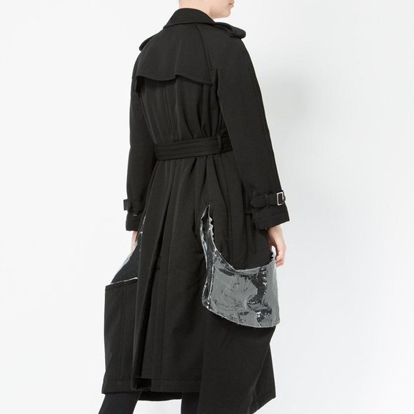 Comme des Garçons Black Bubble Trench Coat With Distressed Clear Plastic Details - Picture 1 of 7